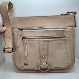 Born Leather Crossbody Purse Bag Zip Top Multi Pocket Dove Tan 10 X 10.5 Inches